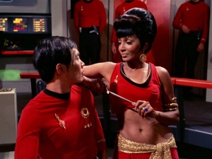 Beauty and Brains. Lt. Uhura taking control in the "Mirror, Mirror" alternate universe.